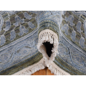 9'x11'7" Cadet Gray, Silk With Textured Wool, Mamluk Design, Hand Knotted, Oriental Rug FWR522450