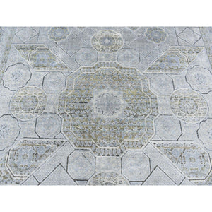 9'x11'7" Cadet Gray, Silk With Textured Wool, Mamluk Design, Hand Knotted, Oriental Rug FWR522450