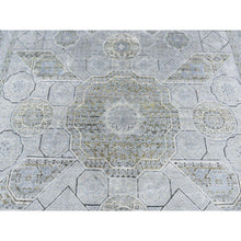 Load image into Gallery viewer, 9&#39;x11&#39;7&quot; Cadet Gray, Silk With Textured Wool, Mamluk Design, Hand Knotted, Oriental Rug FWR522450