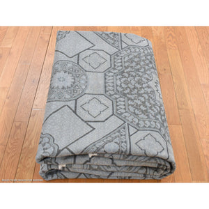 9'x11'7" Cadet Gray, Silk With Textured Wool, Mamluk Design, Hand Knotted, Oriental Rug FWR522450