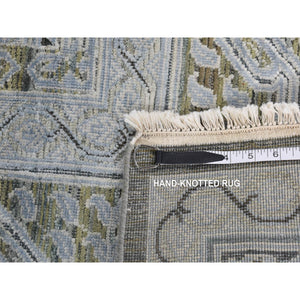 9'x11'7" Cadet Gray, Silk With Textured Wool, Mamluk Design, Hand Knotted, Oriental Rug FWR522450