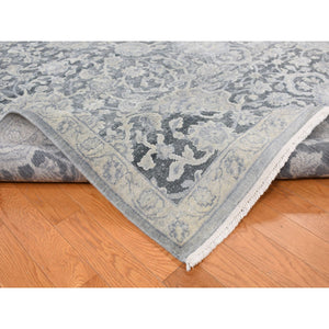 9'x11'8" Ash Gray, Oushak Influence, All Over Design, Pure Silk With Textured Wool, Hand Knotted, Oriental Rug FWR522456