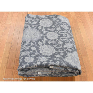 9'x11'8" Ash Gray, Oushak Influence, All Over Design, Pure Silk With Textured Wool, Hand Knotted, Oriental Rug FWR522456