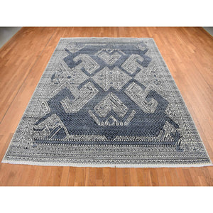 9'x12'3" Vista White, Hand Knotted, Tone On Tone, Pure Silk And Textured Pile, Small Repetitive Design Within A Larger Scale Geometric Motif, Oriental Rug FWR522474
