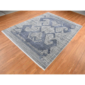 9'x12'3" Vista White, Hand Knotted, Tone On Tone, Pure Silk And Textured Pile, Small Repetitive Design Within A Larger Scale Geometric Motif, Oriental Rug FWR522474