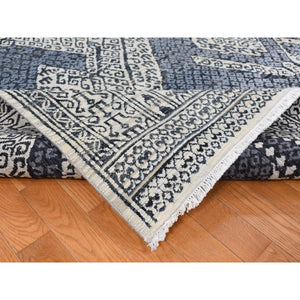 9'x12'3" Vista White, Hand Knotted, Tone On Tone, Pure Silk And Textured Pile, Small Repetitive Design Within A Larger Scale Geometric Motif, Oriental Rug FWR522474