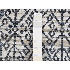 9'x12'3" Vista White, Hand Knotted, Tone On Tone, Pure Silk And Textured Pile, Small Repetitive Design Within A Larger Scale Geometric Motif, Oriental Rug FWR522474