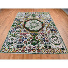 Load image into Gallery viewer, 9&#39;x12&#39;1&quot; Ivory, Sari Silk, Colorful Mamluk Design, Hand Knotted, Oriental Rug FWR522480