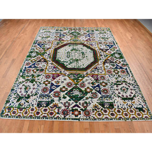 9'x12'1" Ivory, Sari Silk, Colorful Mamluk Design, Hand Knotted, Oriental Rug FWR522480