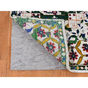 9'x12'1" Ivory, Sari Silk, Colorful Mamluk Design, Hand Knotted, Oriental Rug FWR522480