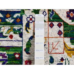 9'x12'1" Ivory, Sari Silk, Colorful Mamluk Design, Hand Knotted, Oriental Rug FWR522480