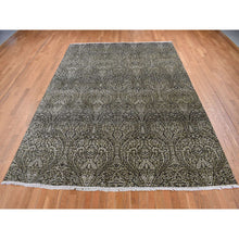 Load image into Gallery viewer, 8&#39;8&quot;x12&#39;3&quot; Jet Gray, Hand Knotted, Arts And Crafts With Mughal Influence Design, Tone On Tone, Wool With Real Silk, Oriental Rug FWR522486