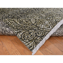 Load image into Gallery viewer, 8&#39;8&quot;x12&#39;3&quot; Jet Gray, Hand Knotted, Arts And Crafts With Mughal Influence Design, Tone On Tone, Wool With Real Silk, Oriental Rug FWR522486