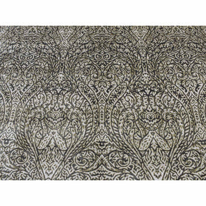 8'8"x12'3" Jet Gray, Hand Knotted, Arts And Crafts With Mughal Influence Design, Tone On Tone, Wool With Real Silk, Oriental Rug FWR522486
