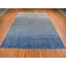 Load image into Gallery viewer, 10&#39;x14&#39; Yale Blue, Pure Wool and Silk, Modern Gradation Design, Hand Knotted, Oriental Rug FWR522510