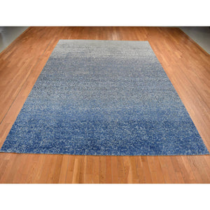 10'x14' Yale Blue, Pure Wool and Silk, Modern Gradation Design, Hand Knotted, Oriental Rug FWR522510