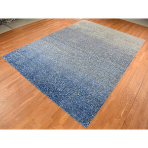 10'x14' Yale Blue, Pure Wool and Silk, Modern Gradation Design, Hand Knotted, Oriental Rug FWR522510