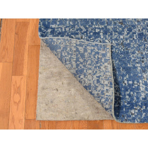 10'x14' Yale Blue, Pure Wool and Silk, Modern Gradation Design, Hand Knotted, Oriental Rug FWR522510