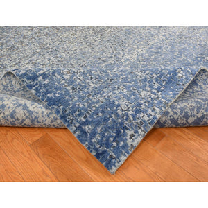 10'x14' Yale Blue, Pure Wool and Silk, Modern Gradation Design, Hand Knotted, Oriental Rug FWR522510