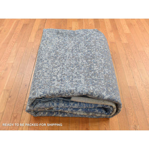 10'x14' Yale Blue, Pure Wool and Silk, Modern Gradation Design, Hand Knotted, Oriental Rug FWR522510