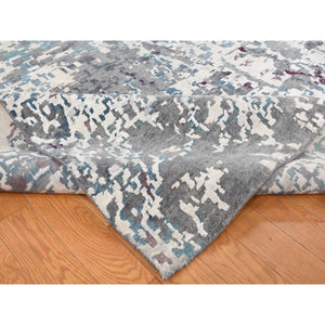 9'10''x13'7'' Carbon Gray, Modern Abstract Design, Hand Knotted, Naplai Weave, Wool And Silk, Oriental Rug FWR522516