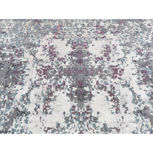 9'10''x13'7'' Carbon Gray, Modern Abstract Design, Hand Knotted, Naplai Weave, Wool And Silk, Oriental Rug FWR522516