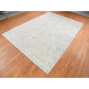 9'10"x14' Ivory, Pure Silk With Textured Wool, Fluffy Collection, Hand Knotted, Oriental Rug FWR522522