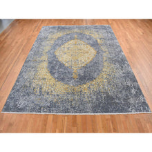 Load image into Gallery viewer, 9&#39;x11&#39;10&quot; Carbon Gray With Gold, Persian Medallion Design, Wool And Pure Silk, Hand Knotted, Oriental Rug FWR522534