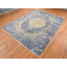 Load image into Gallery viewer, 9&#39;x11&#39;10&quot; Carbon Gray With Gold, Persian Medallion Design, Wool And Pure Silk, Hand Knotted, Oriental Rug FWR522534