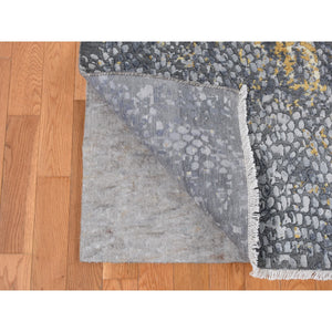 9'x11'10" Carbon Gray With Gold, Persian Medallion Design, Wool And Pure Silk, Hand Knotted, Oriental Rug FWR522534