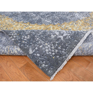 9'x11'10" Carbon Gray With Gold, Persian Medallion Design, Wool And Pure Silk, Hand Knotted, Oriental Rug FWR522534