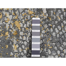 Load image into Gallery viewer, 9&#39;x11&#39;10&quot; Carbon Gray With Gold, Persian Medallion Design, Wool And Pure Silk, Hand Knotted, Oriental Rug FWR522534