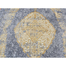 Load image into Gallery viewer, 9&#39;x11&#39;10&quot; Carbon Gray With Gold, Persian Medallion Design, Wool And Pure Silk, Hand Knotted, Oriental Rug FWR522534