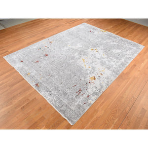 8'9"x11'10" Gainsboro Gray, Hand Knotted, Modern Broken And Erased Lotus Flower All Over Design, Wool And Silk, Oriental Rug FWR522546