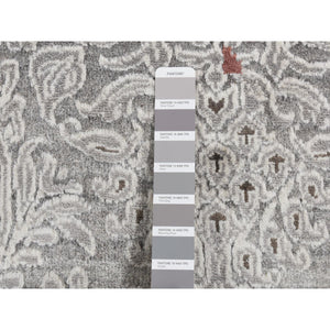 8'9"x11'10" Gainsboro Gray, Hand Knotted, Modern Broken And Erased Lotus Flower All Over Design, Wool And Silk, Oriental Rug FWR522546