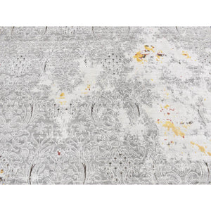 8'9"x11'10" Gainsboro Gray, Hand Knotted, Modern Broken And Erased Lotus Flower All Over Design, Wool And Silk, Oriental Rug FWR522546