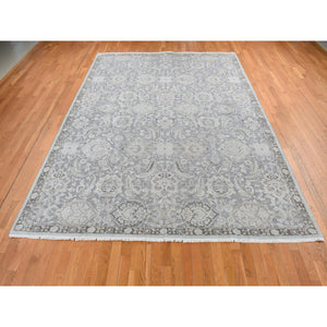 9'1"x12'5" Charcoal Gray, Oushak Design, Hand Knotted, Flat Weave With Raised Silk, Oriental Rug FWR522558