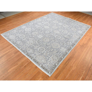 9'1"x12'5" Charcoal Gray, Oushak Design, Hand Knotted, Flat Weave With Raised Silk, Oriental Rug FWR522558