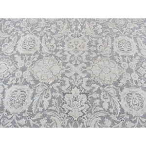 9'1"x12'5" Charcoal Gray, Oushak Design, Hand Knotted, Flat Weave With Raised Silk, Oriental Rug FWR522558