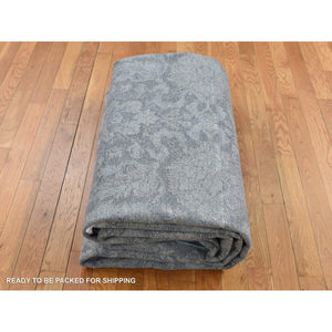 9'1"x12'5" Charcoal Gray, Oushak Design, Hand Knotted, Flat Weave With Raised Silk, Oriental Rug FWR522558