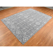 Load image into Gallery viewer, 9&#39;x12&#39;2&quot; Cloud Gray, Silk With Textured Wool, Transitional Tone On Tone Borderless Jewelry Design, Hand Knotted, Oriental Rug FWR522564