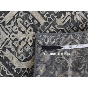 9'x12'2" Cloud Gray, Silk With Textured Wool, Transitional Tone On Tone Borderless Jewelry Design, Hand Knotted, Oriental Rug FWR522564