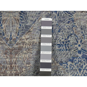 9'x12' Wolf Gray, Broken and Erased Geometric Rosette Design, Wool and Silk, Hand Knotted, Oriental Rug FWR522570