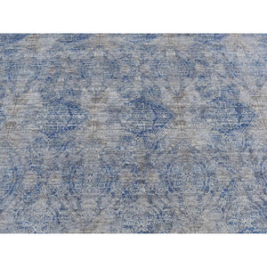 9'x12' Wolf Gray, Broken and Erased Geometric Rosette Design, Wool and Silk, Hand Knotted, Oriental Rug FWR522570