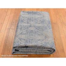 Load image into Gallery viewer, 9&#39;x12&#39; Wolf Gray, Broken and Erased Geometric Rosette Design, Wool and Silk, Hand Knotted, Oriental Rug FWR522570