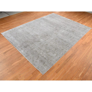 9'x12' French Gray, Hand Knotted, Small And Intricate Box Tile Design, Silk With Textured Wool, Oriental Rug FWR522576