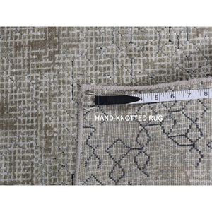 9'x12' French Gray, Hand Knotted, Small And Intricate Box Tile Design, Silk With Textured Wool, Oriental Rug FWR522576