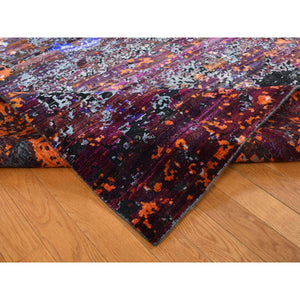 8'10"x12' Sapphire Blue, Hand Knotted, Galactical Modern Design, Sari Silk and Textured Pile, Oriental Rug FWR522588