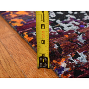 8'10"x12' Sapphire Blue, Hand Knotted, Galactical Modern Design, Sari Silk and Textured Pile, Oriental Rug FWR522588