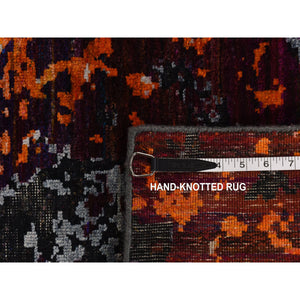 8'10"x12' Sapphire Blue, Hand Knotted, Galactical Modern Design, Sari Silk And Textured Pile, Oriental Rug FWR522588